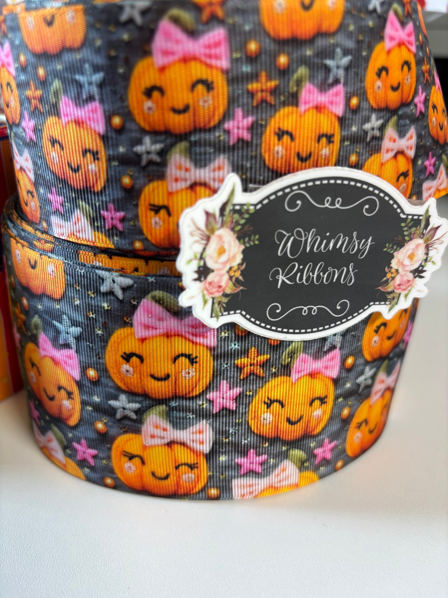 2 inch PUMPKIN w pink bow