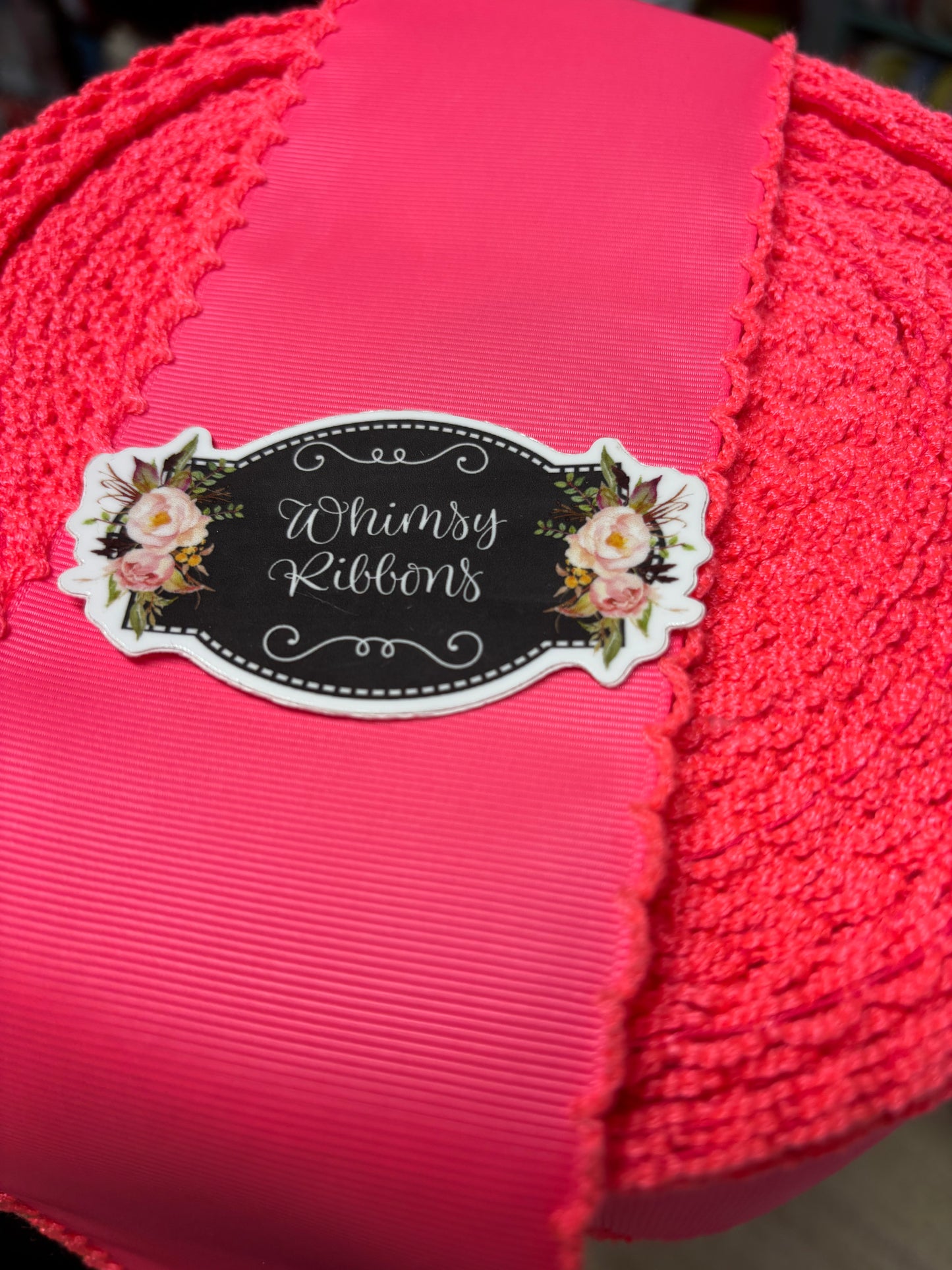 3 INCH PASSION FRUIT (pink neon looking ) W PASSION FRUIT STITCHING MOONSTITCH RIBBON