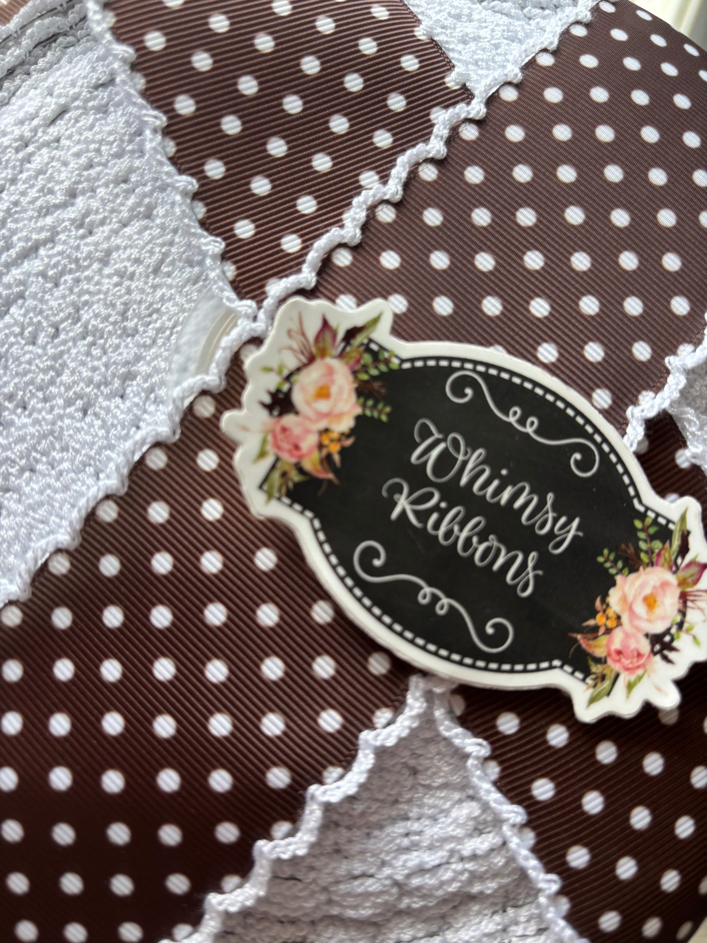 2 INCH BROWN POLKA DOTS W WHITE STITCHING