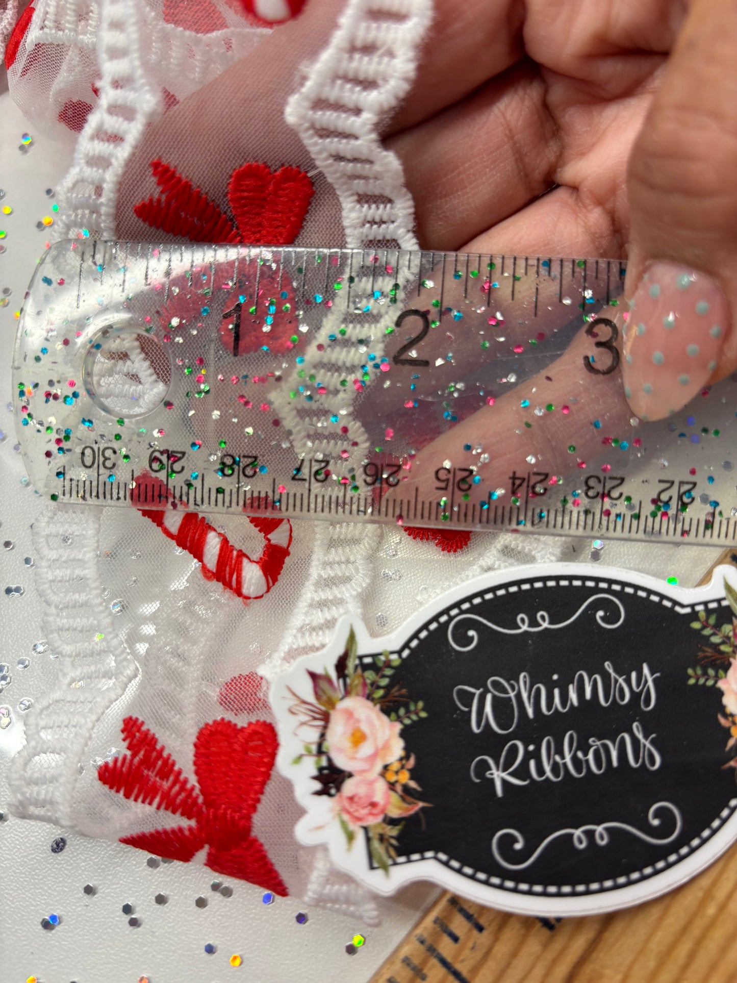 CANDY CANE BOW LACE a tad over 2 inches