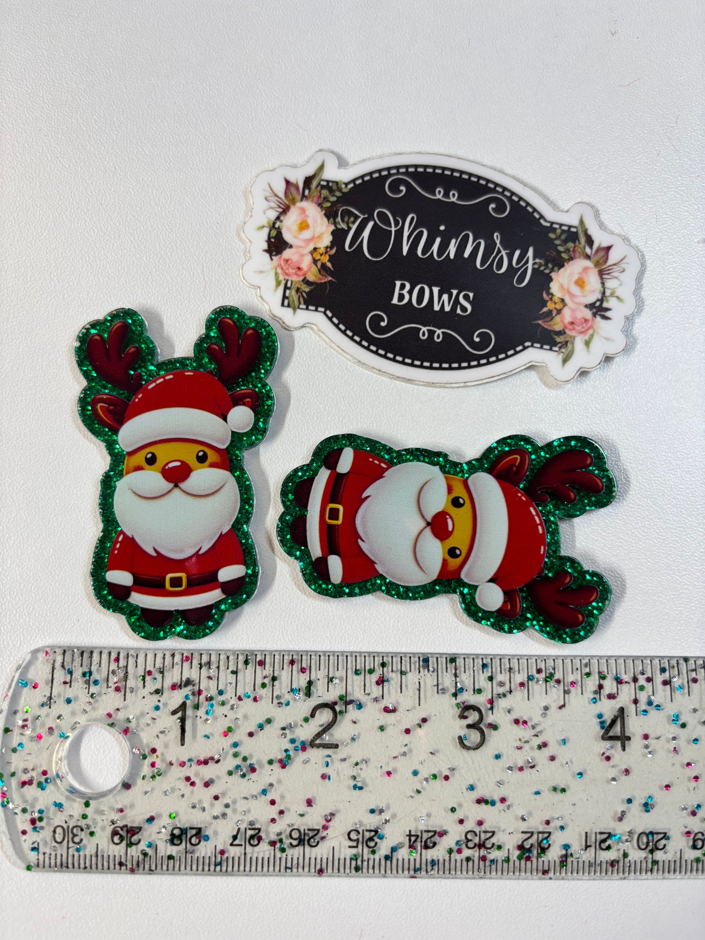 SANTA W ANTLERS GLITTER Large Resin