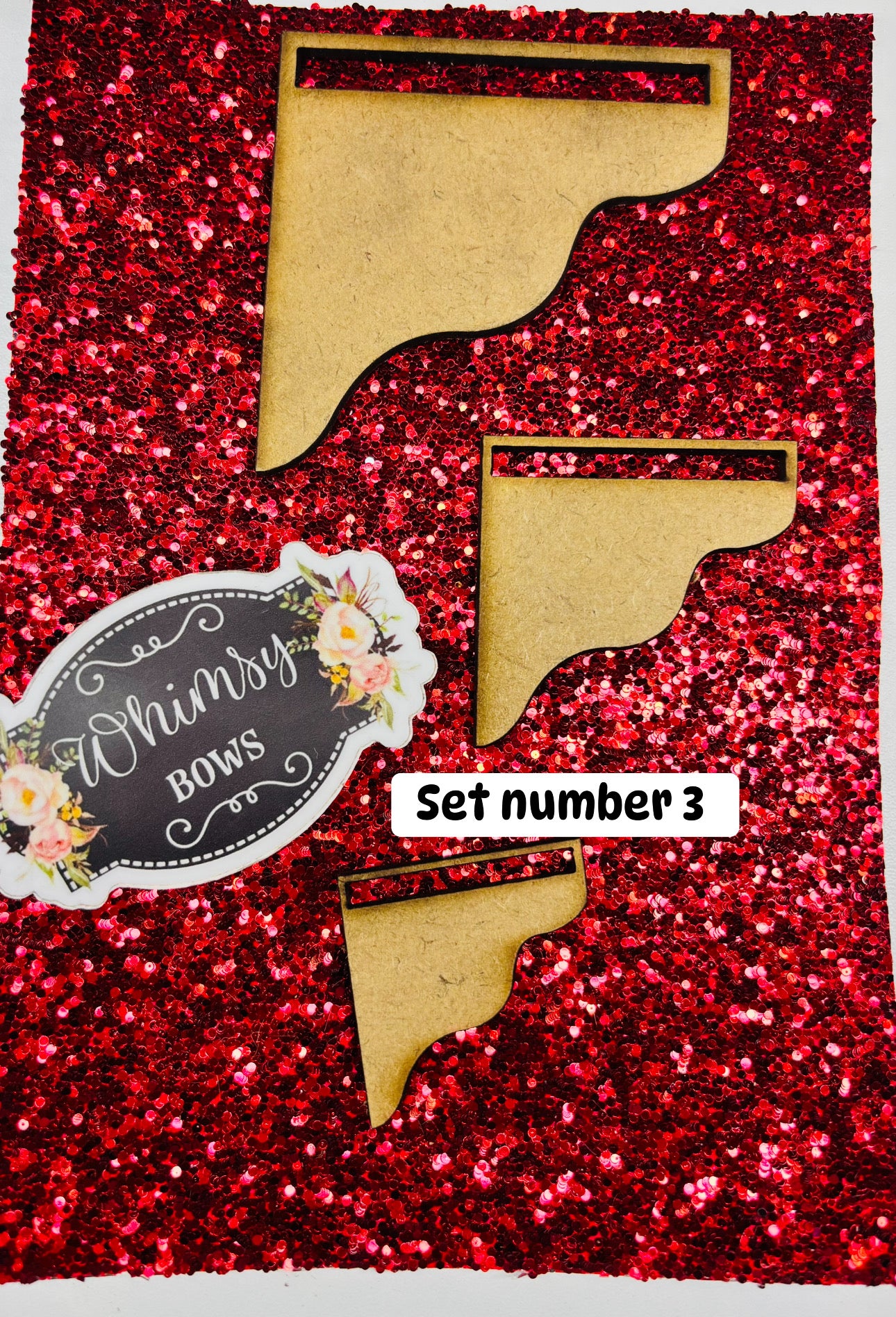 Set number 3 THIN WOOD RIBBON END TEMPLATES FOR CHEER BOWS SET OF 3 w ribbon insert