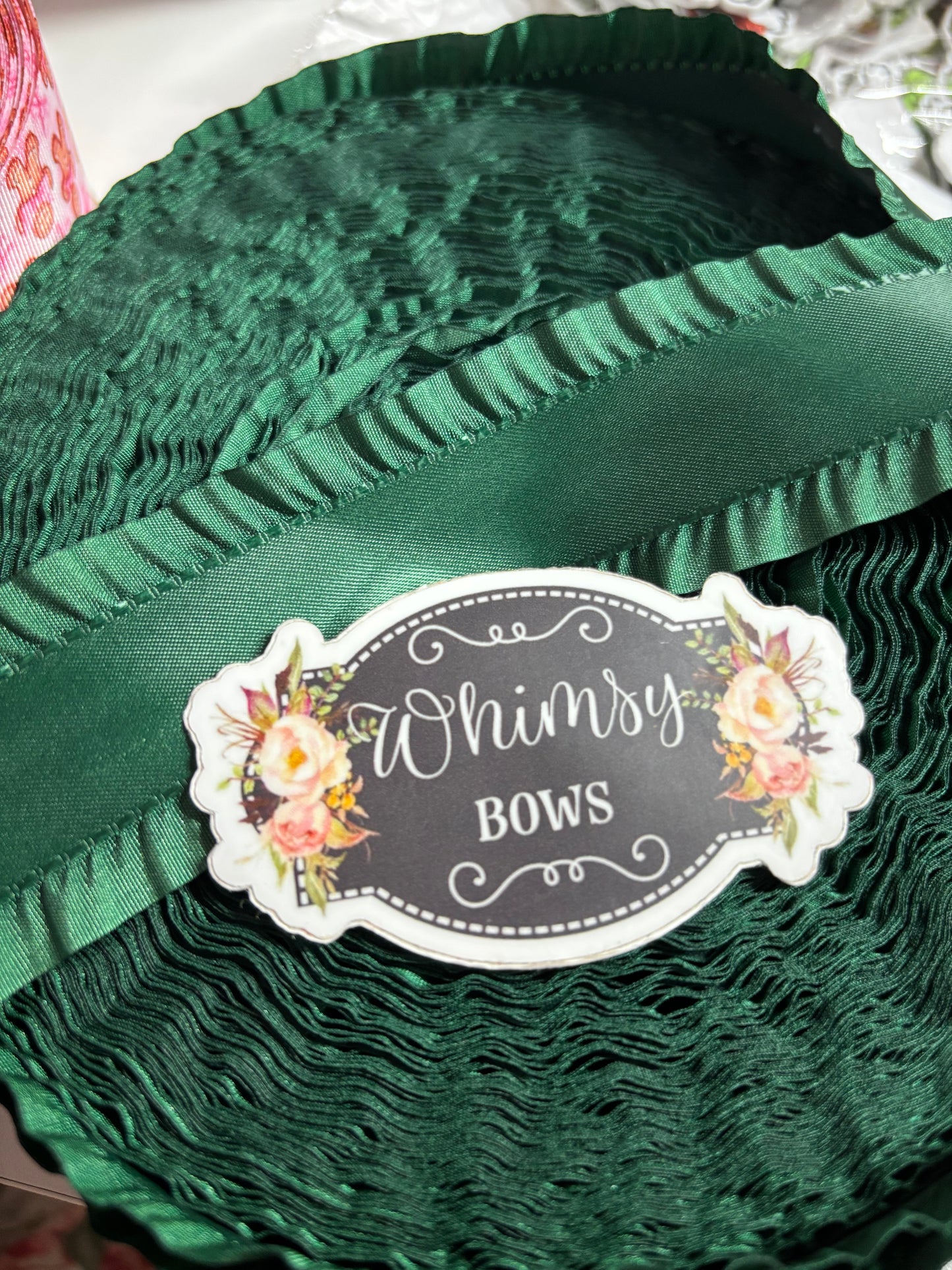 1.6 INCH SATIN RUFFLE HUNTER GREEN