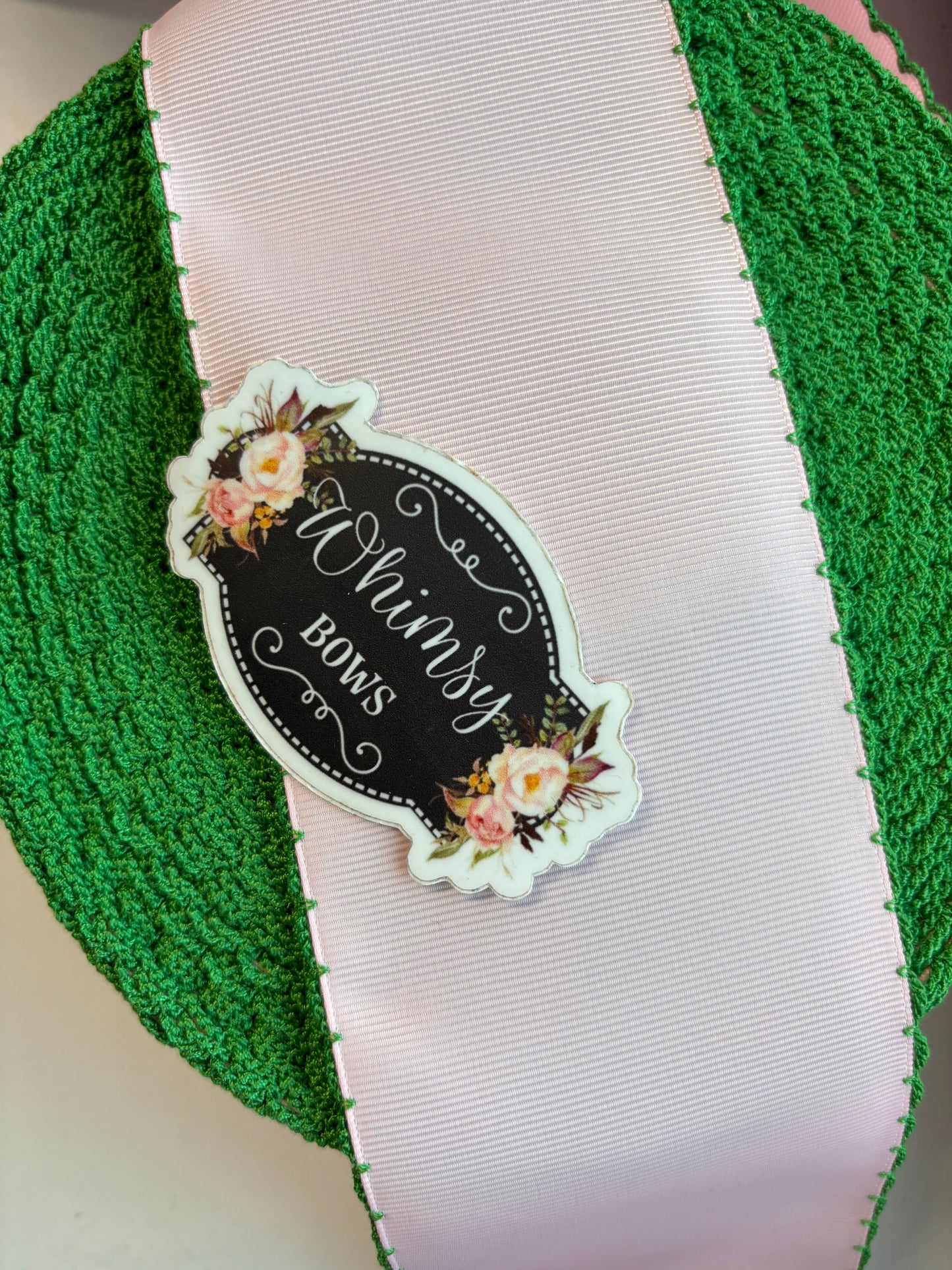 1.5. LIGHT PINK W GREEN MOONSTITCH RIBBON