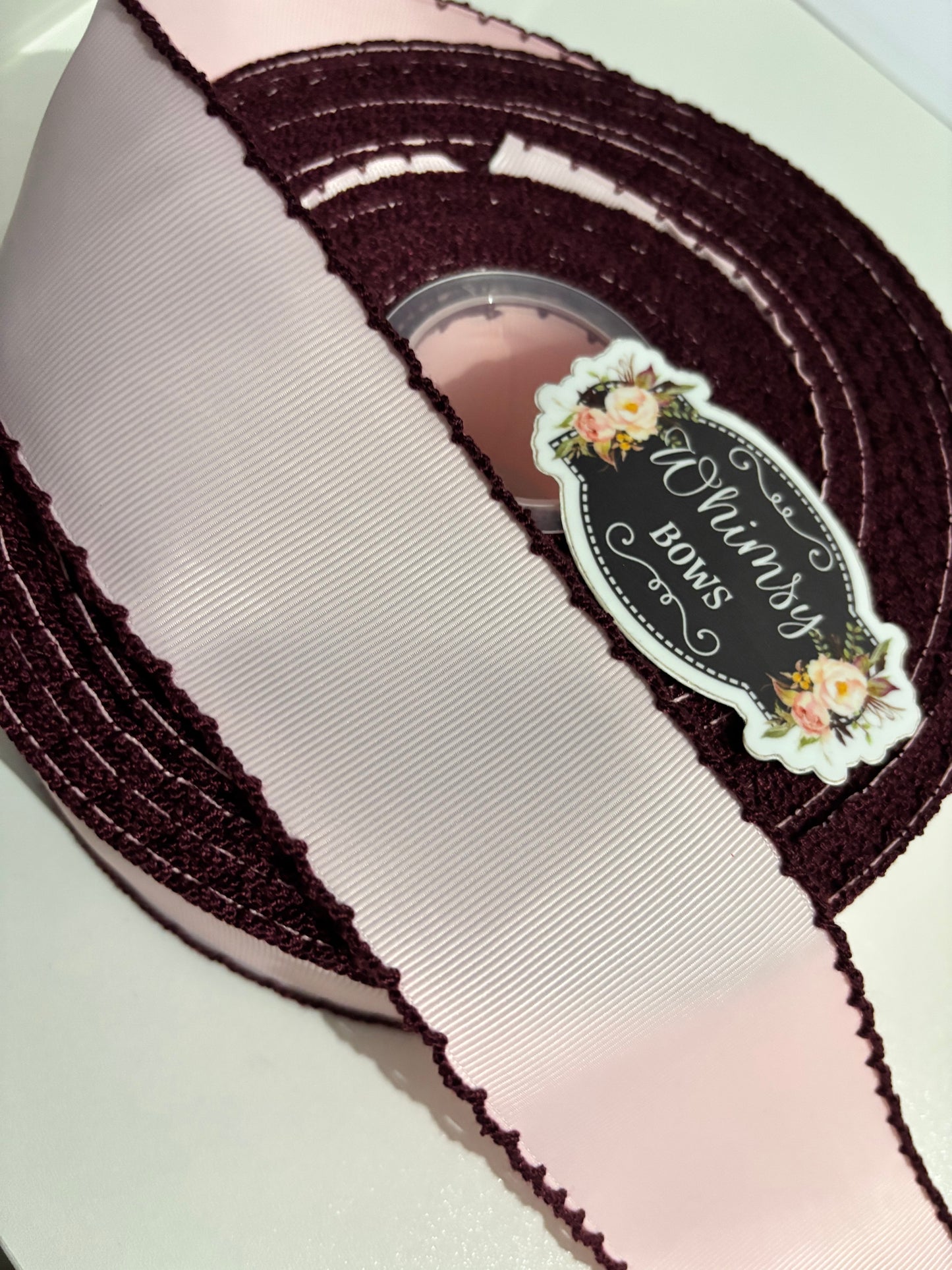 2 INCH MOONSTITCH LIGHT PINK WITH WINE TRIM