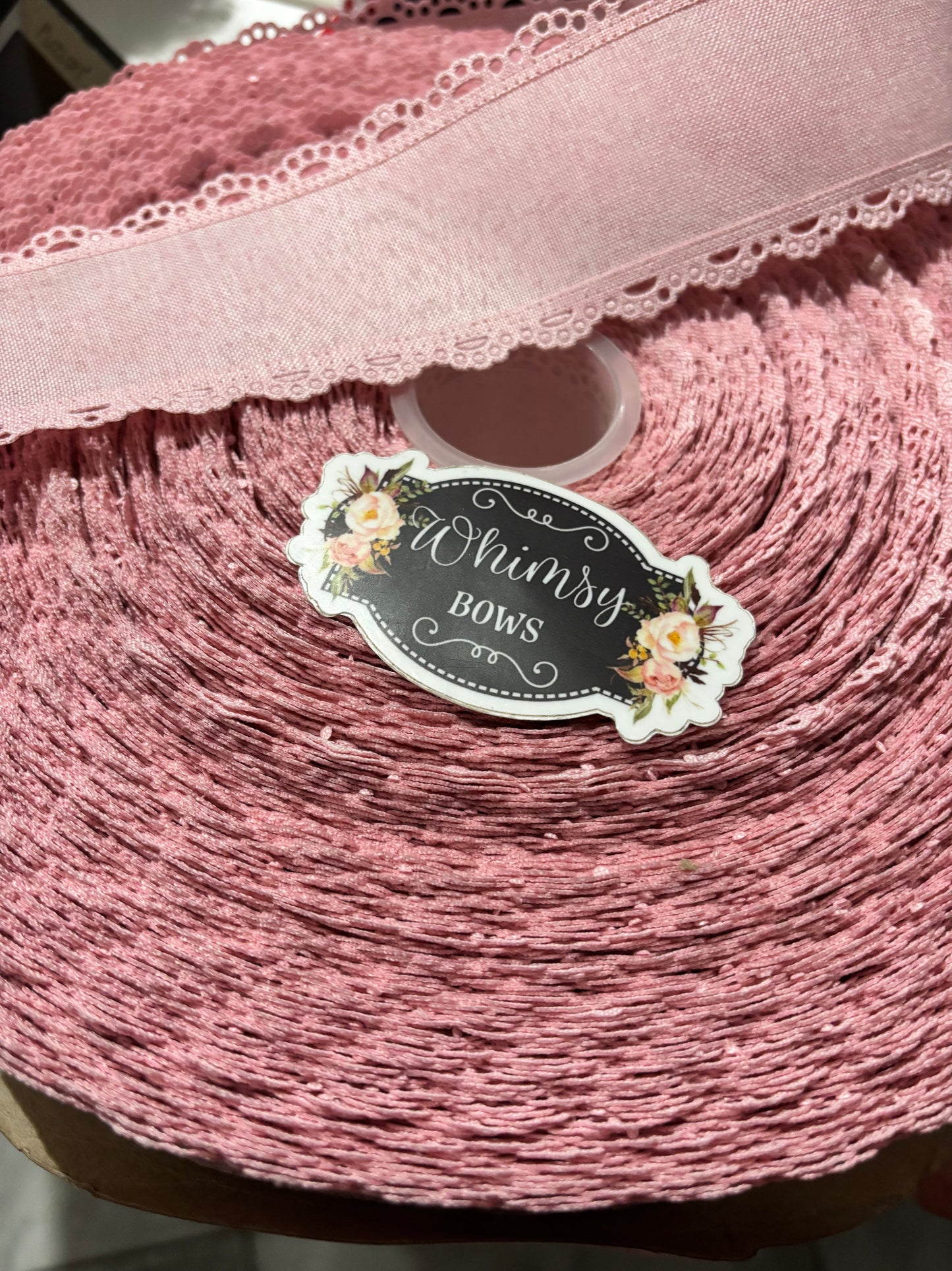 2.5 inch SCALLOPED LACE PINK RIBBON NO WIRE