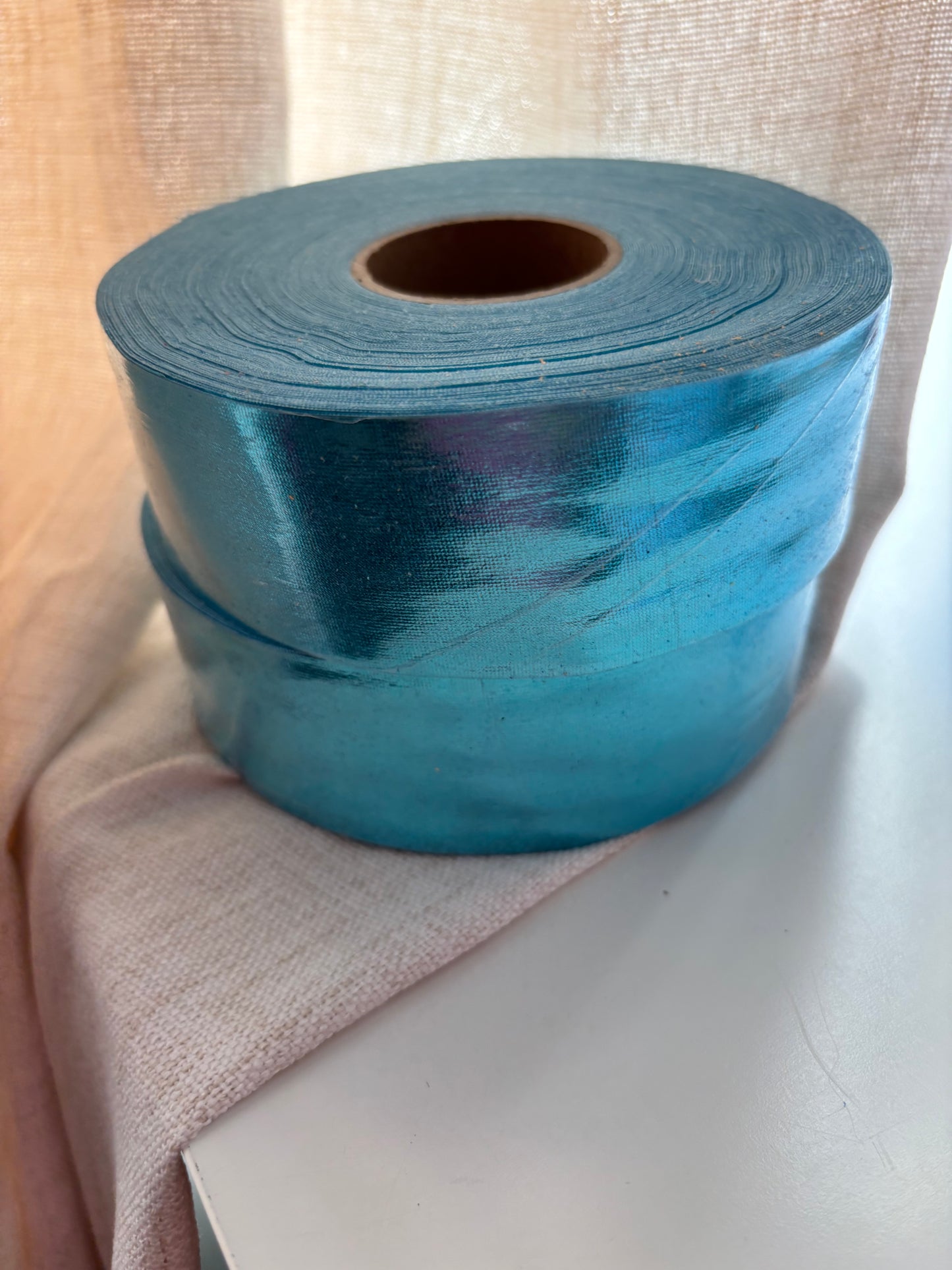 1.5 inch LIGHTER TURQUOISE METALLIC ribbon BIAS 25 yards