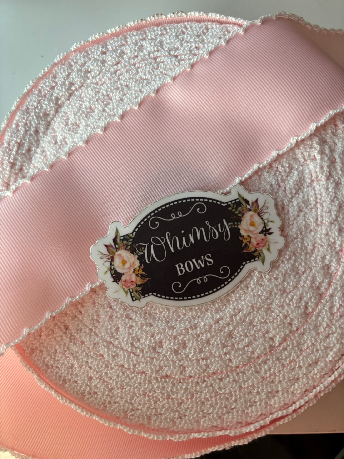 3 INCH LIGHT PINK W WHITE MOON STITCH TRIM RIBBON