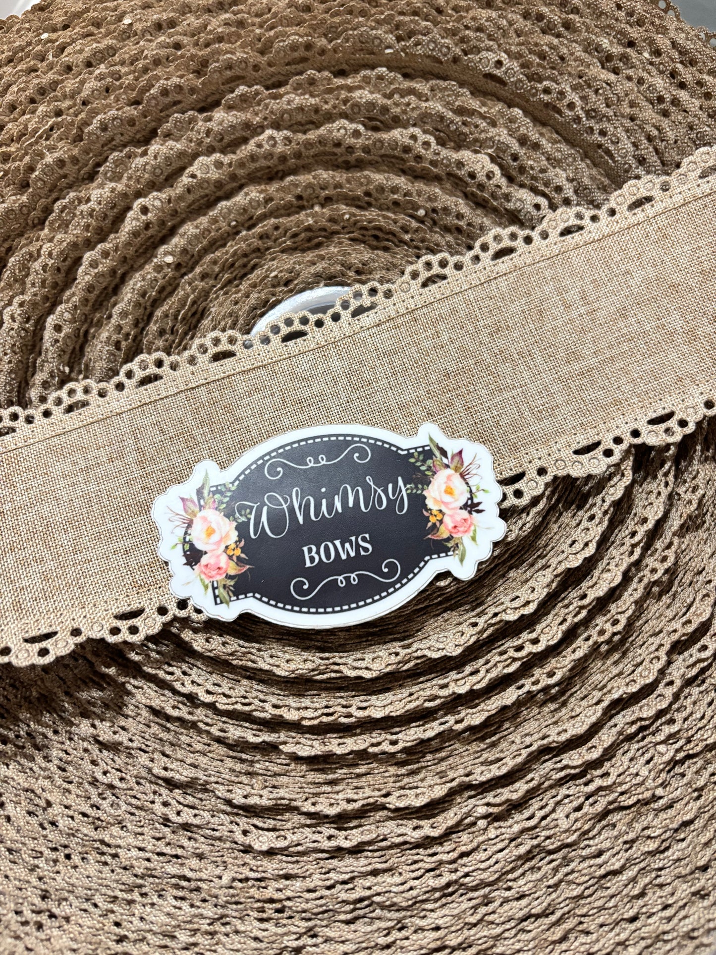 2.5 inch SCALLOPED LACE KHAKI RIBBON NO WIRE