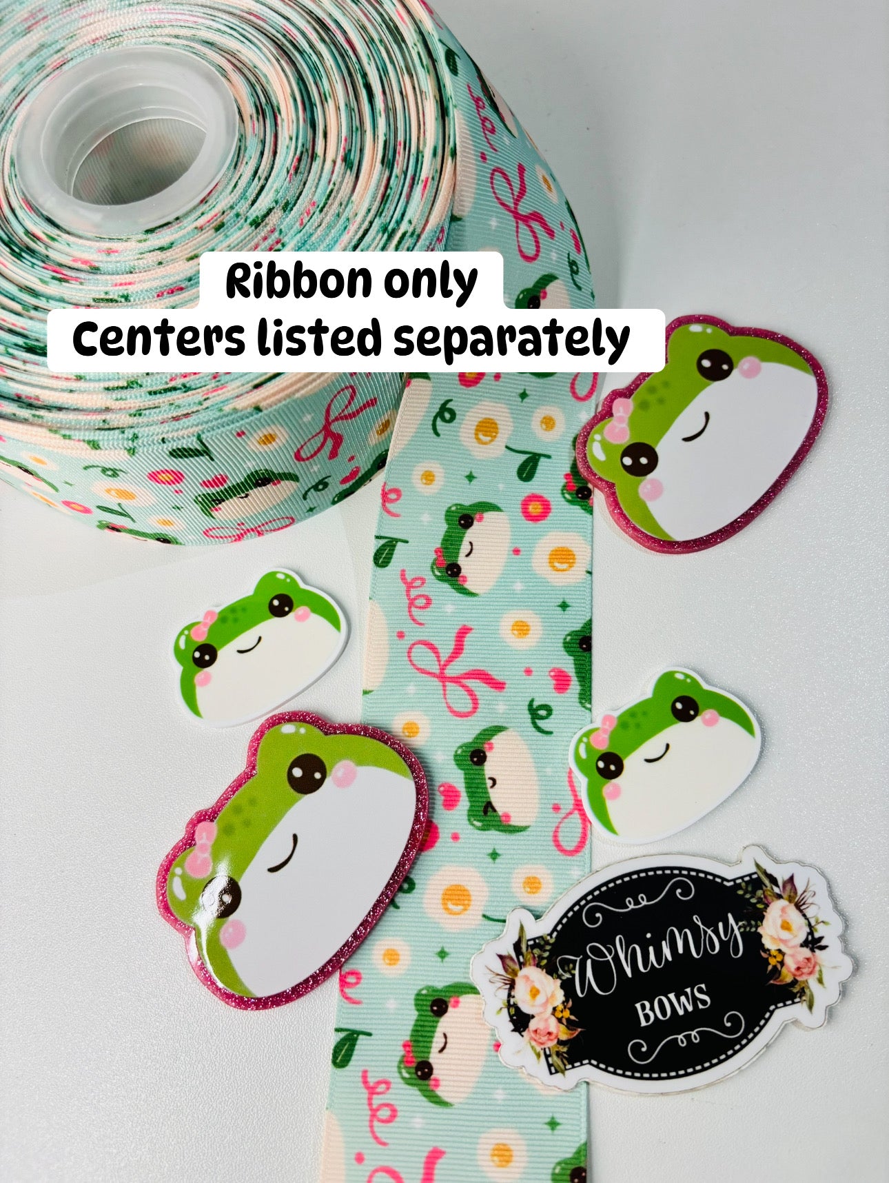 FROG WITH PINK BOWS 2 inch ribbon-