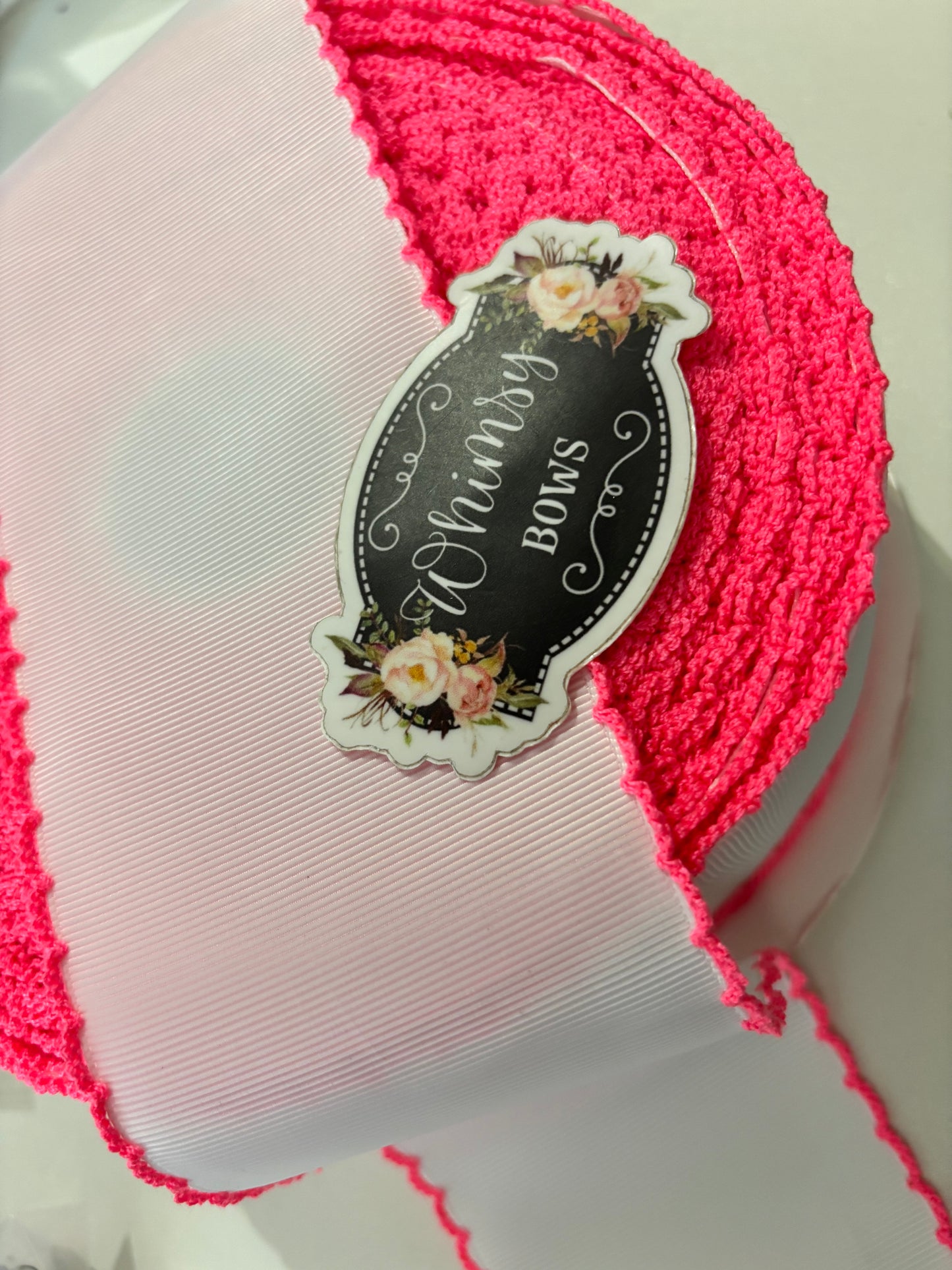 WHITE 2 INCH MOONSTITCH WITH PASSION FRUIT NEON STITCHING