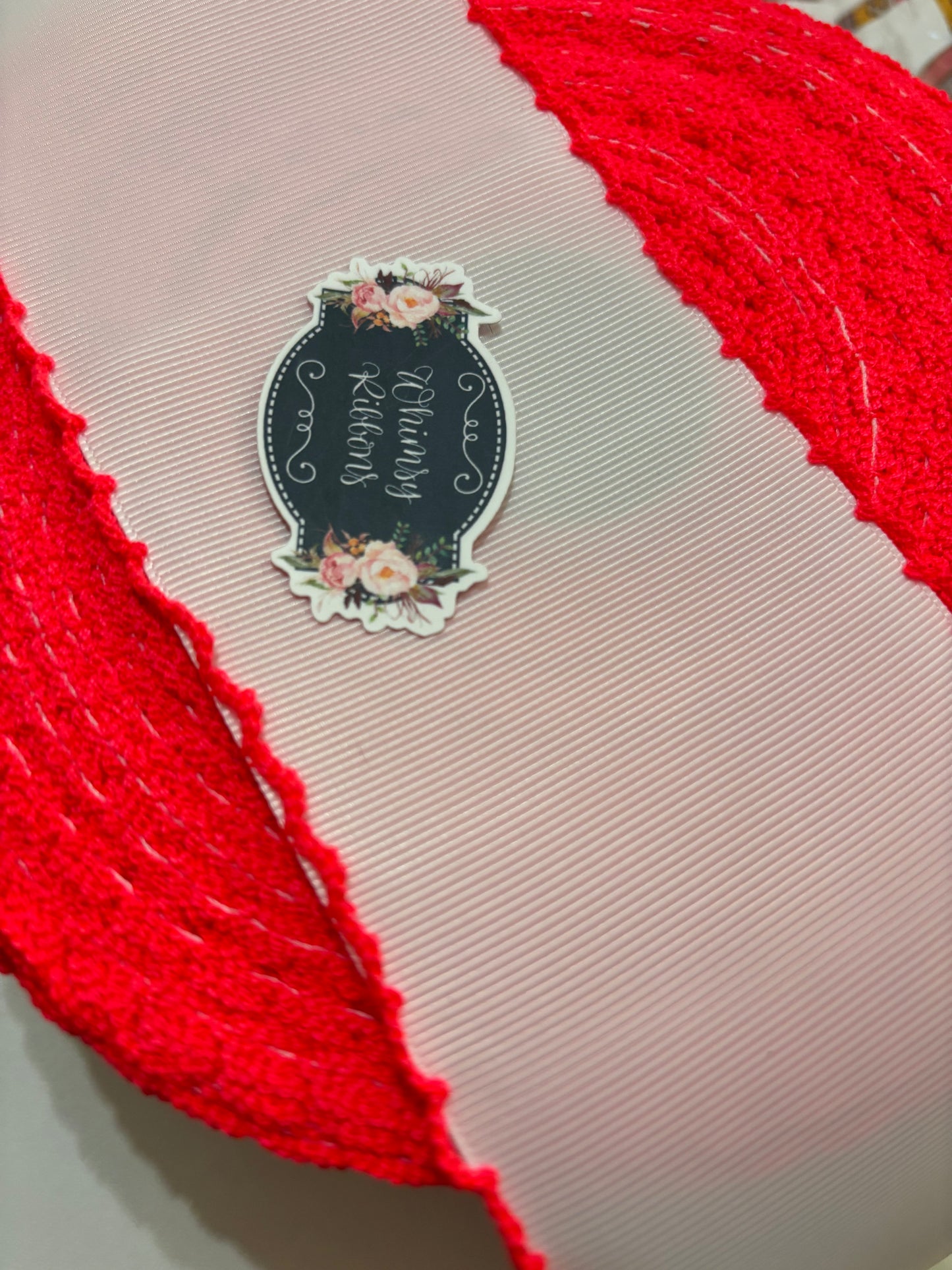 3 INCH WHITE WITH NEON ORANGE STITCHING RIBBON