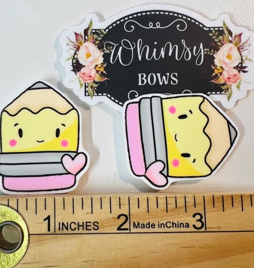 Pencils cute faces w heart resin