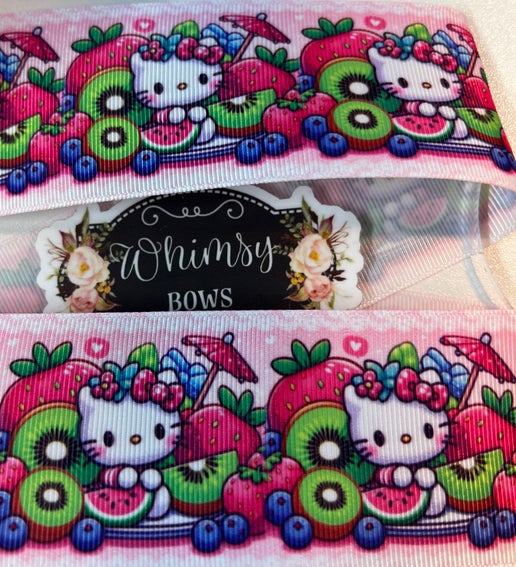 2 INCH HK fruits on pink grosgrain ribbon