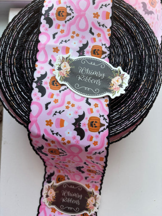 1.5 INCH BATS W JACK O LANTERN w BLACK STITCHING