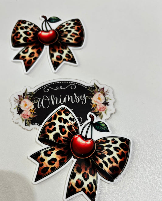 LEOPARD BOW W CHERRIES LARGE RESIN -