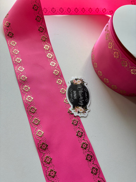 HOT PINK FOIL  BORDER 3INCH  RIBBON
