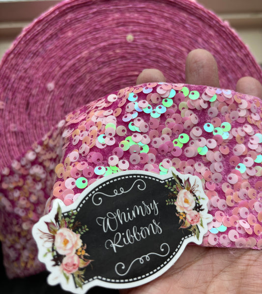 3 INCH  ROSE COLORED SEQUIN W AB TONES  - 1 yard - 36  inches ***
