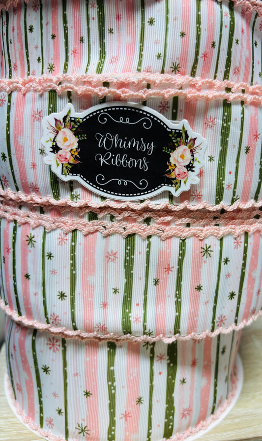 1.5 INCH LIGHT PINK W WILLOW GREEN STRIPES  HOLIDAY