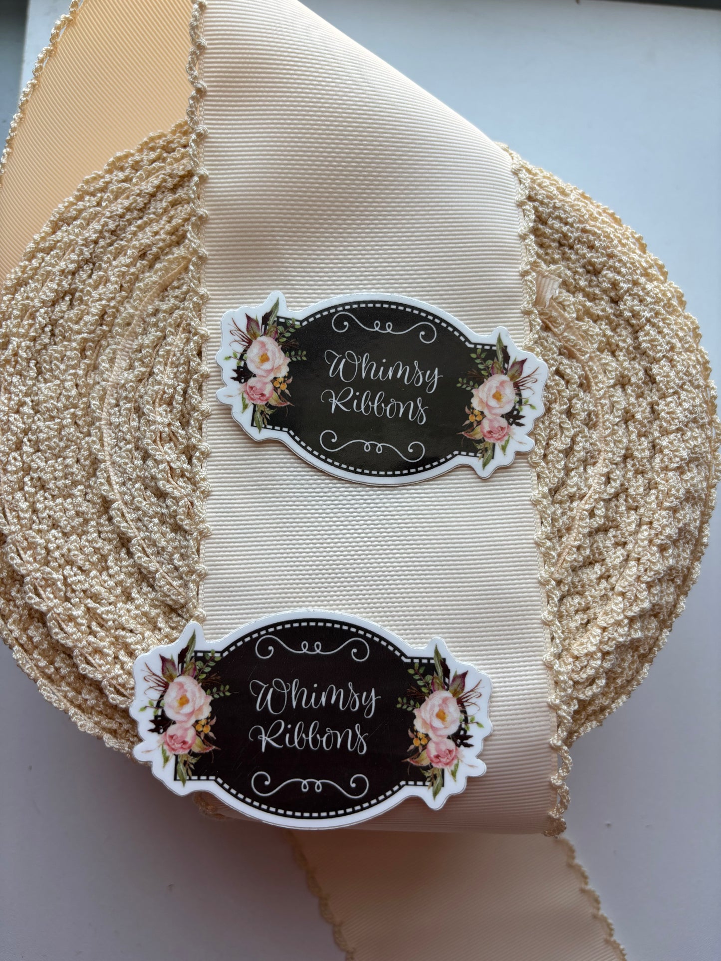 3 INCH CREAM ON CREAM MOONSTITCH RIBBON