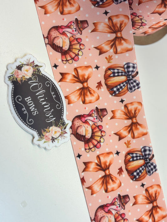 TURKEY AND PUMPKINS 3 inch GROSGRAIN RIBBON