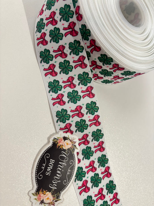 SHAMROCK W BOWS   2 inch Ribbon st Patrick's