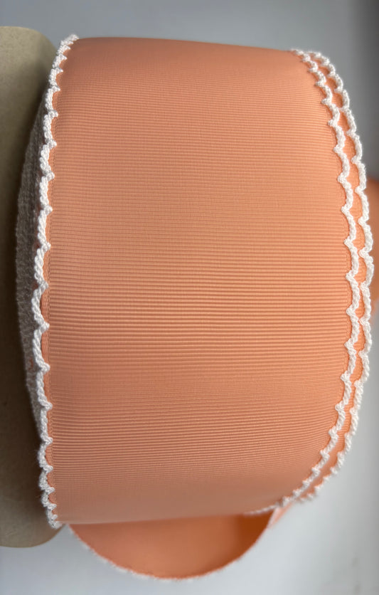 2 INCH MOONSTITCH PEACH WITH WHITE  STITCHING