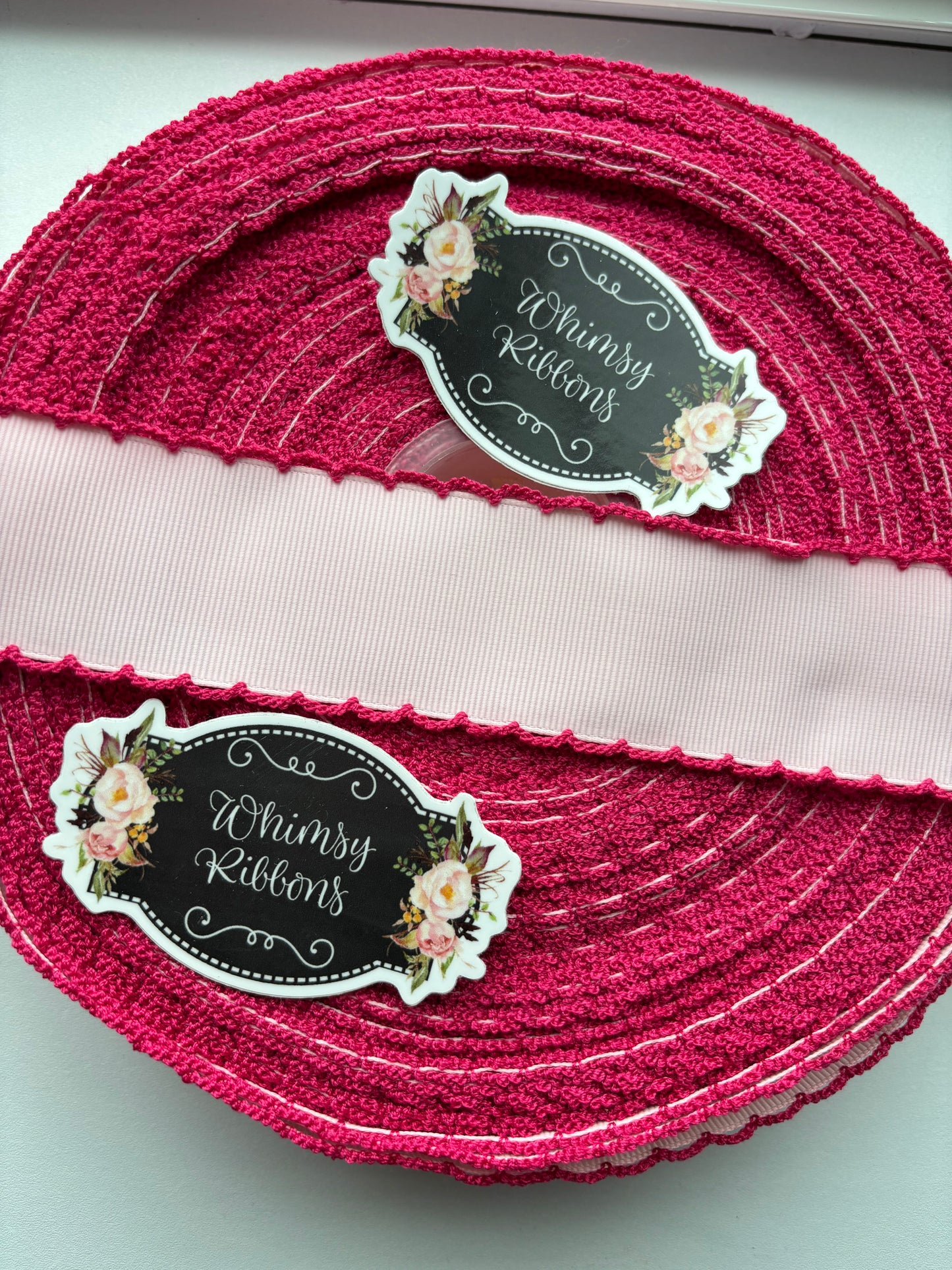 2 INCH LIGHT PINK MOONSTITCH  WITH FUCHSIA STITCHING