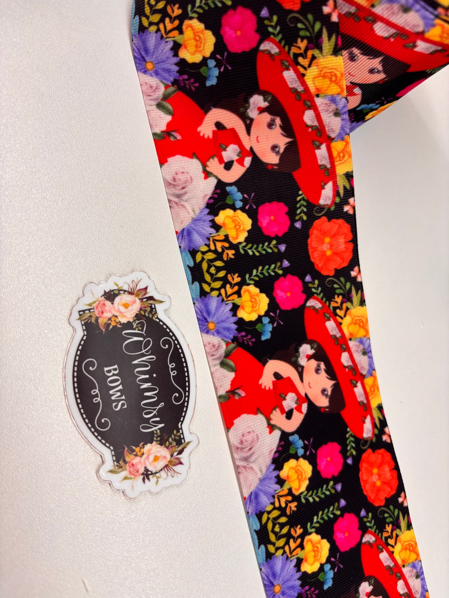 FLORAL THEMED LITTLE GIRL W HAT  3 INCH RIBBON