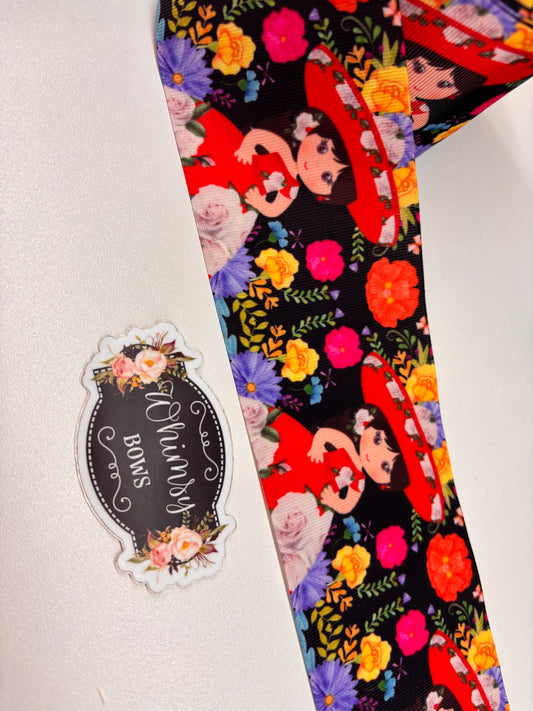 FLORAL THEMED LITTLE GIRL W HAT  3 INCH RIBBON