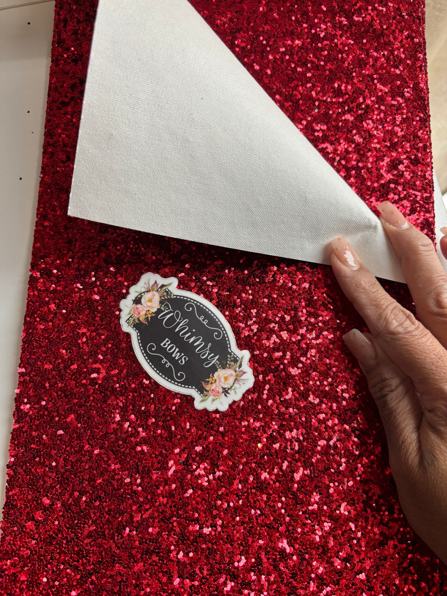 RED CANVAS   GLITTER ON CANVAS FAUX sheet 7.9 by 12.9 inches