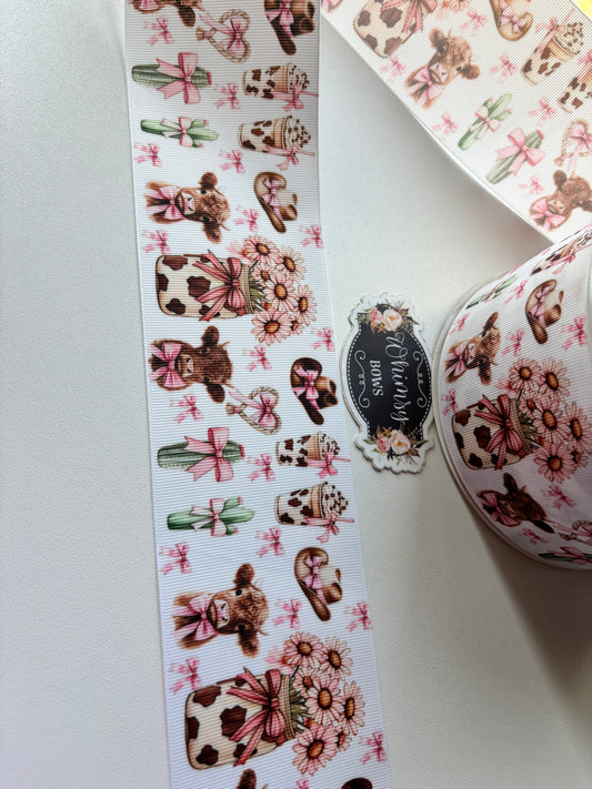 COWS WITH CACTUS 3INCH  RIBBON