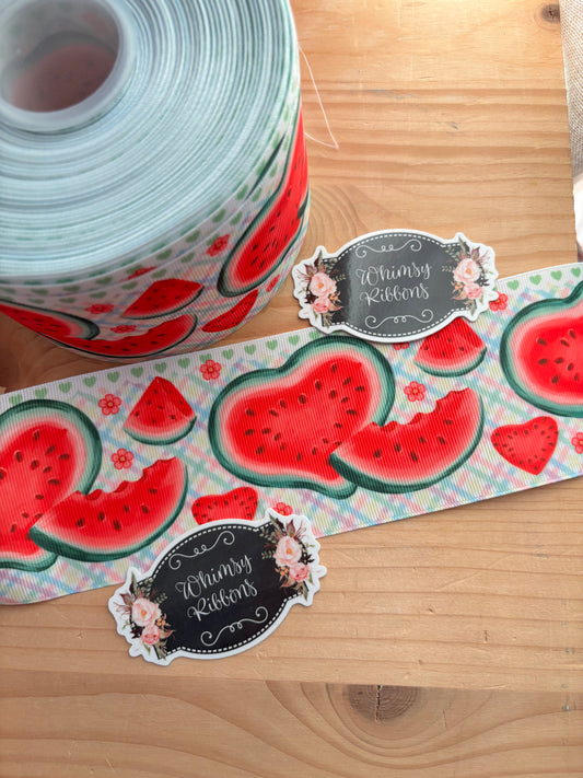 2 INCH - HEART WATERMELON PRINT   - 1 yard