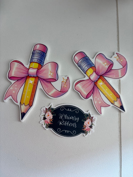 PENCIL W PINK BIG BOW LARGE RESIN