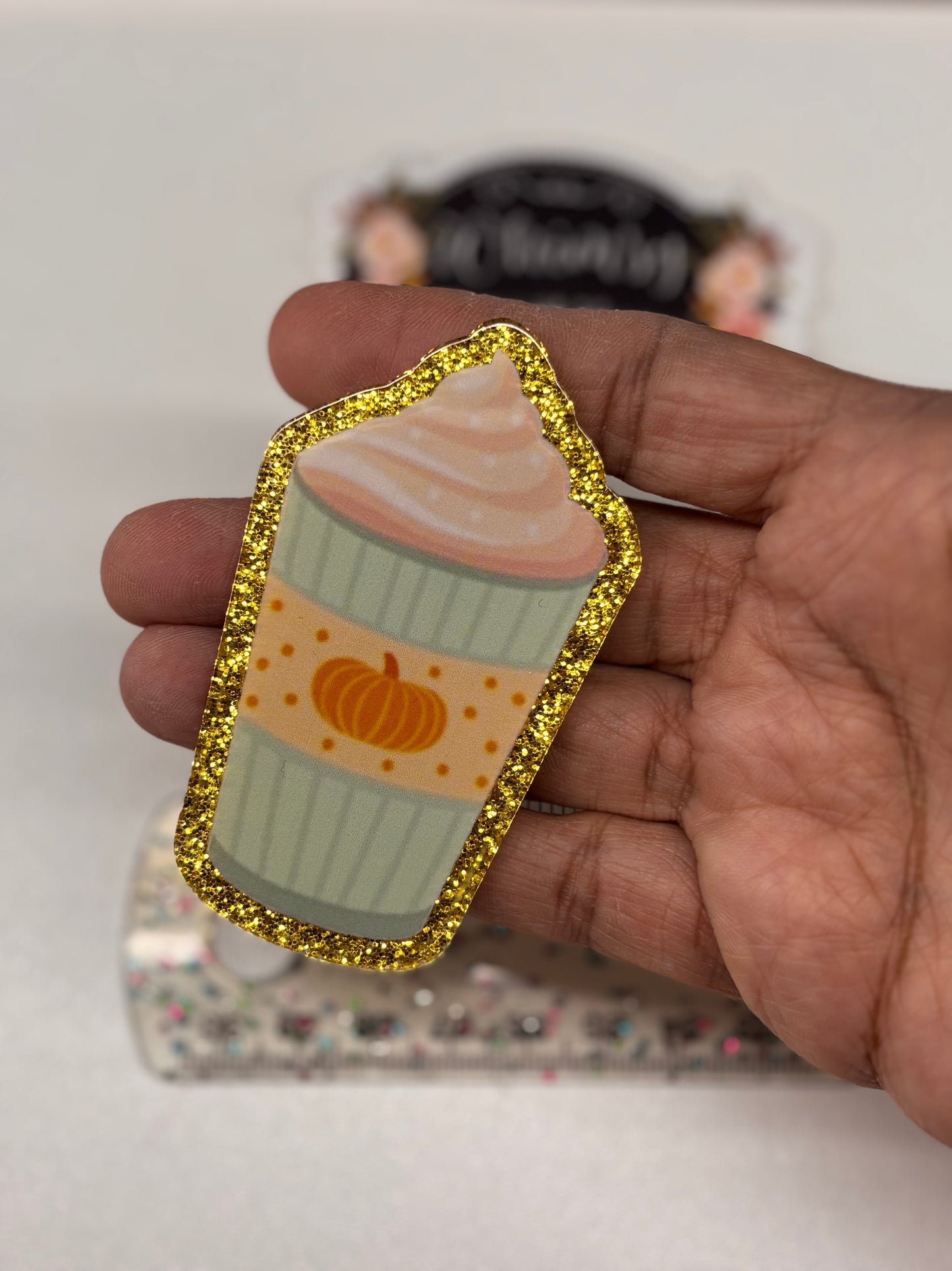 PUMPKIN SPICE DRINK GLITTER   Large Resin