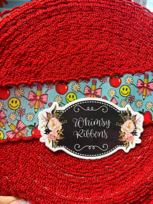 1.5  INCH  SCHOOL SUPPLIES W HAPPY FACE W RED STICHING