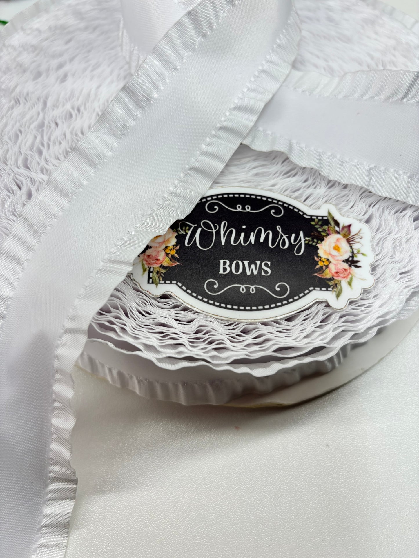 1.6 INCH  SATIN RUFFLE RIBBON WHITE