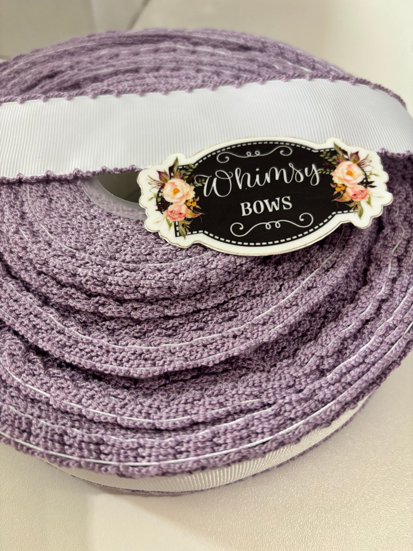 2 INCH  WHITE WITH ORCHID STITCHING