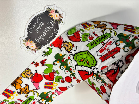 GRINCH  HOLIDAY  CHRISTMAS  3 inch GROSGRAIN RIBBON