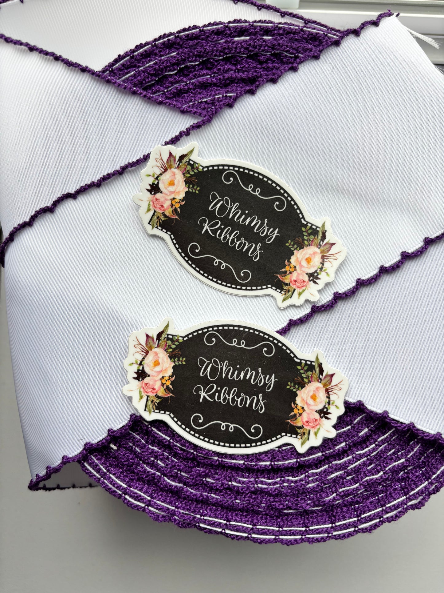 1.5.WHITE w PURPLE stitching ribbon