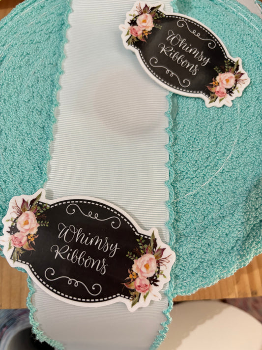 2 INCH  White with Aqua STITCHING