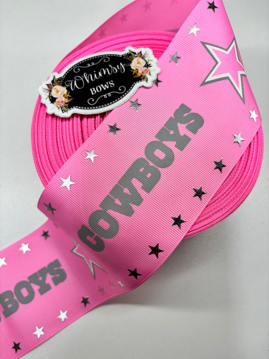 DALLAS PINK FOIL 3 inch GROSGRAIN RIBBON