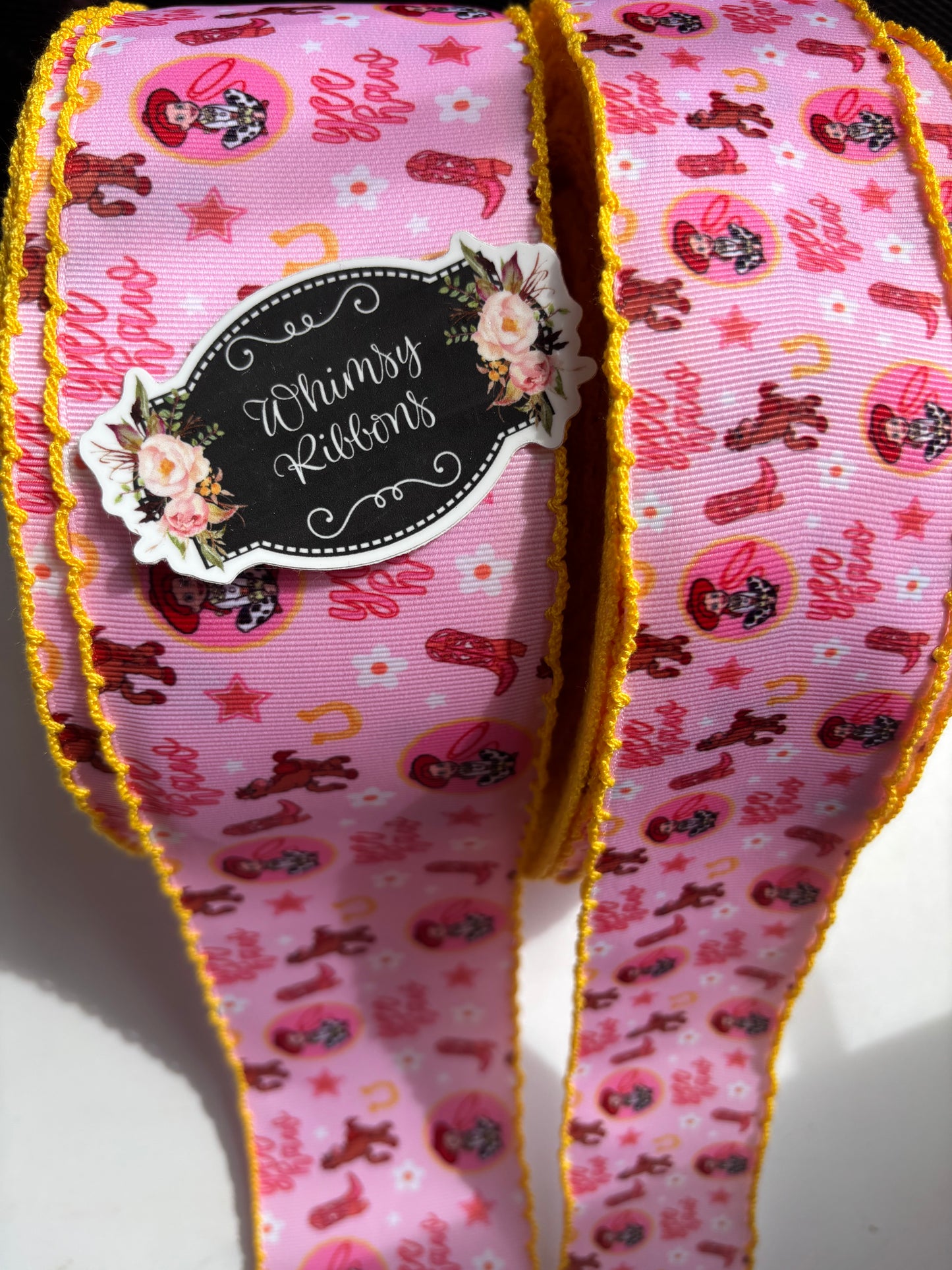 2 INCH  JESSIE TOY STORY PRINT W yellow STITCHING  RIBBON -1 yard
