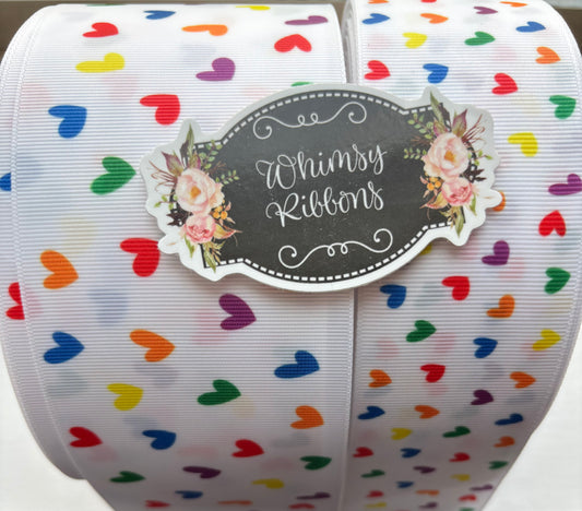 2 INCH - HEARTS ON WHITE  - 1 yard   SALE