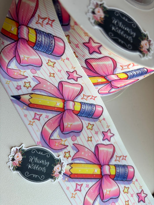 PENCIL W LARGE PINK BOW 2 INCH