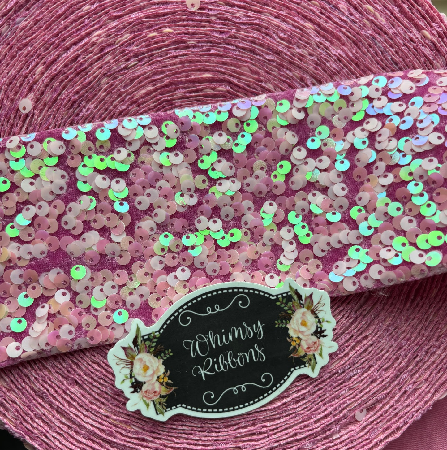 3 INCH  ROSE COLORED SEQUIN W AB TONES  - 1 yard - 36  inches ***