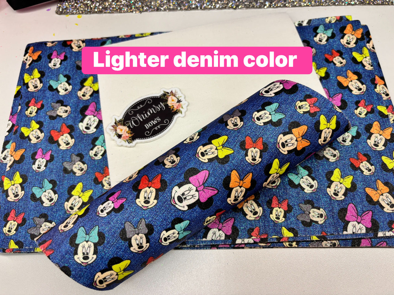 Faux canvas backing Minnie glitter  sheet 7.9 by 12.9 inches