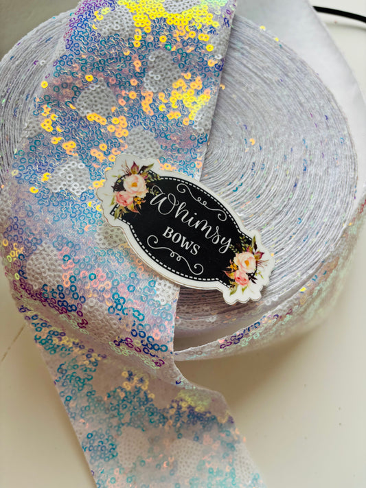 3 INCH SEQUIN WHITE HEARTS