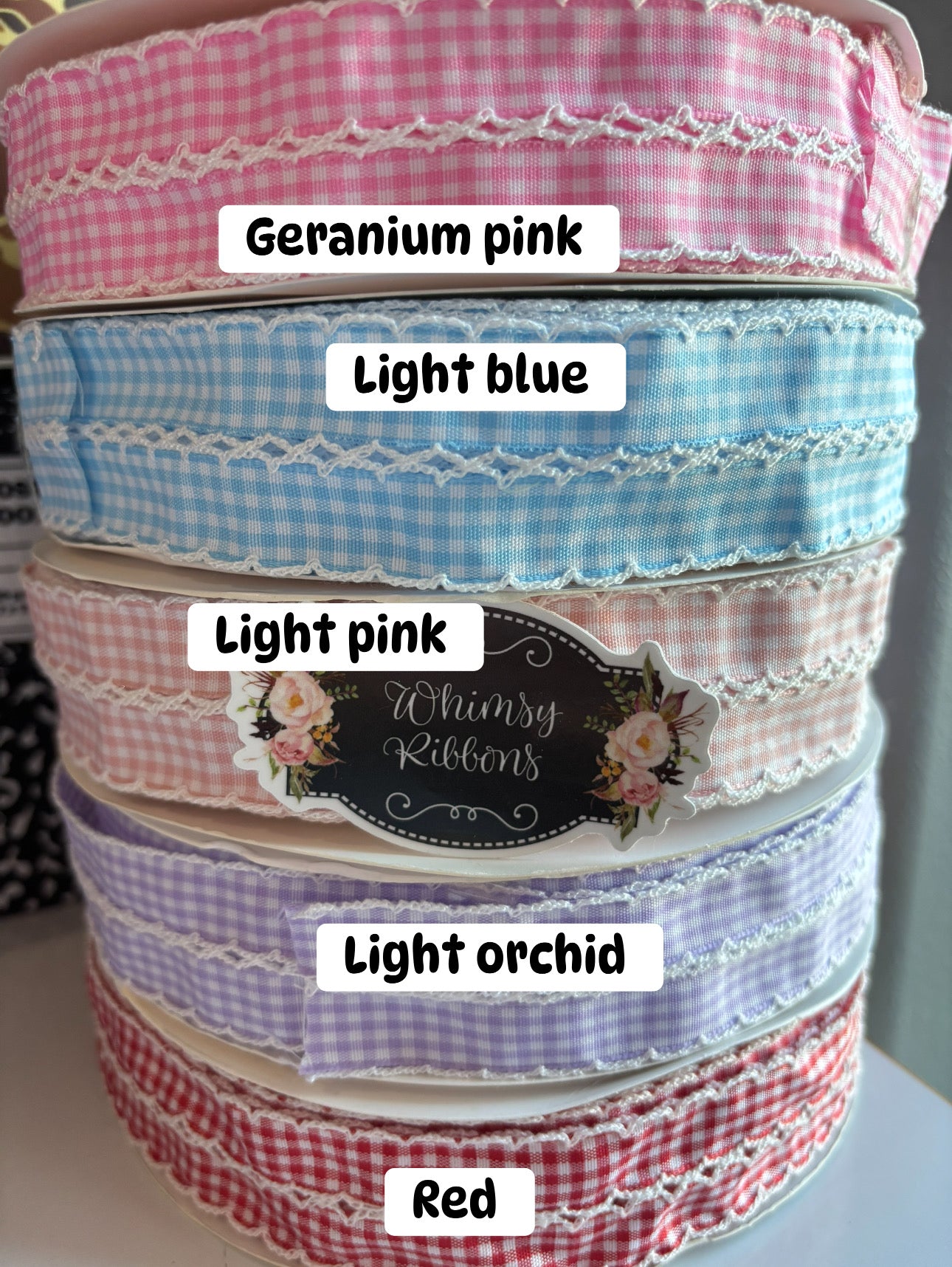 1.5 INCH DOUBLE STITCH RED   GINGHAM PRINT STITCHING   RIBBON -1 yard