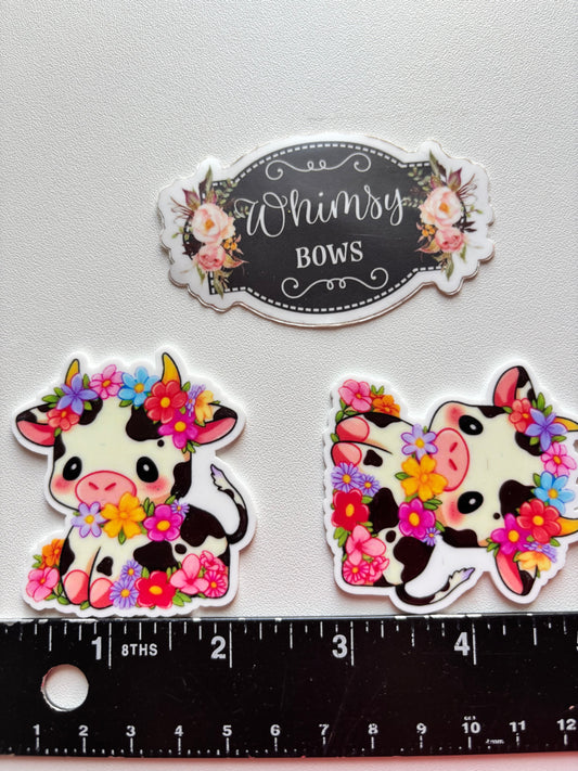 COW W FLOWERS LARGE RESIN